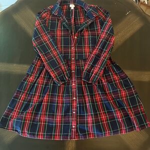 J.Crew Tartan Plaid Shirtdress Size 14 Long Sleeve Holiday Preppy Dress